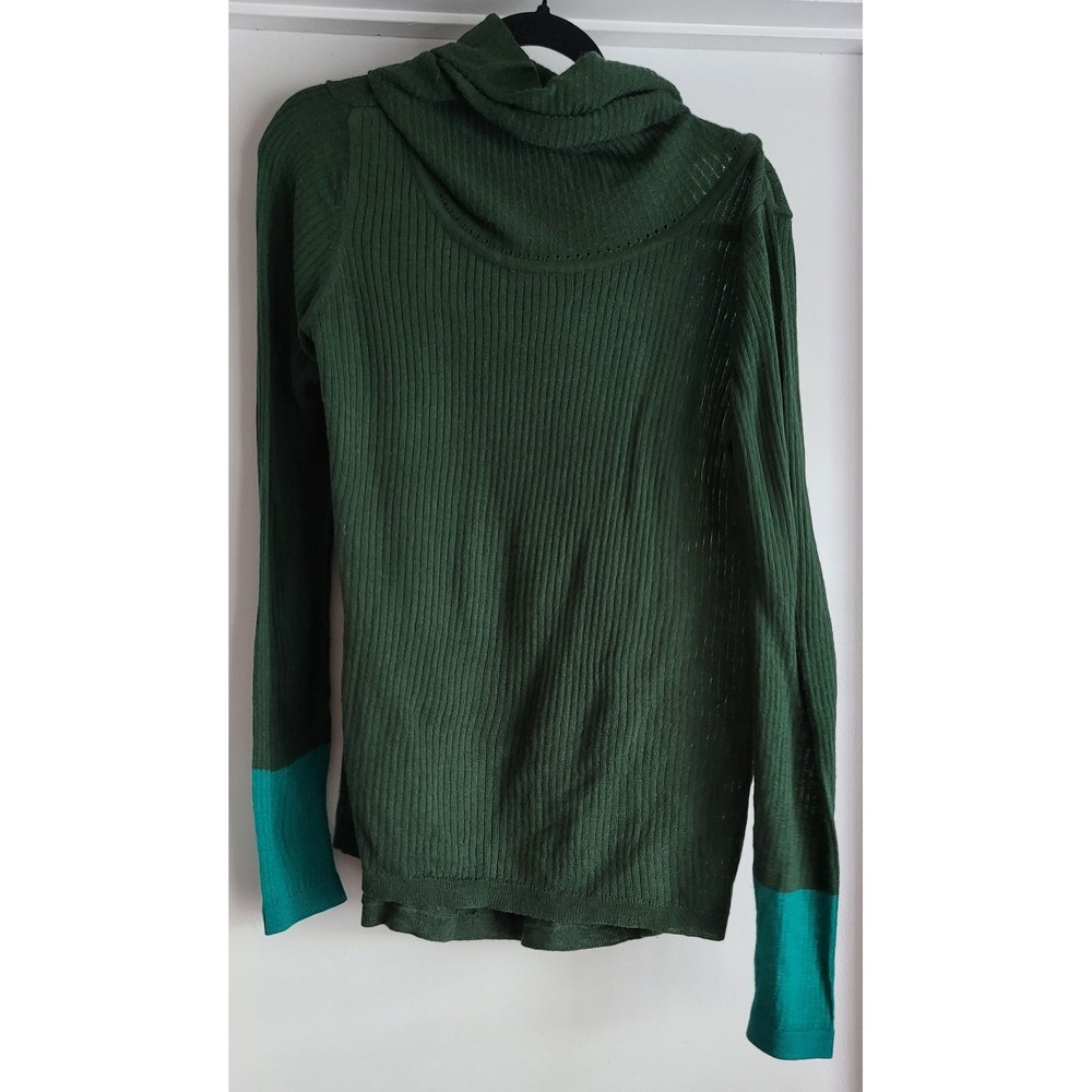 prAna Women M Green Ribbed Cowl Neck Pullover Sweater Long Sleeve Athleisure